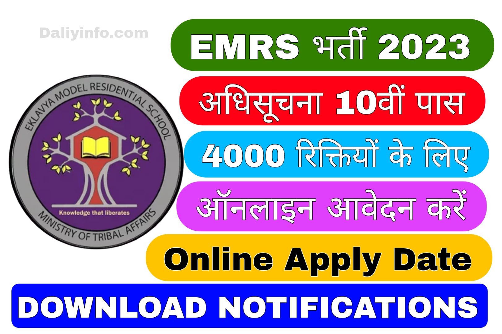 EMRS भर्ती 2023 अधिसूचना, 10वीं पास 4000 रिक्तियों के लिए ऑनलाइन आवेदन करें
